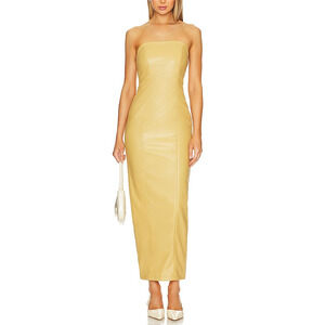 Camila Coelho 'Bruna' Yellow Faux Leather Maxi Dress Size XS - NWT